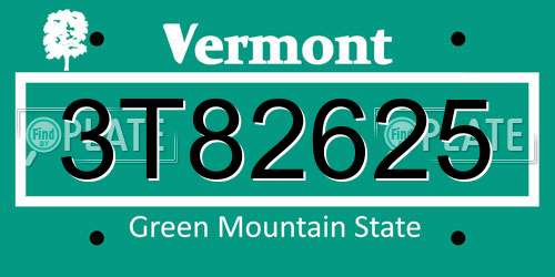 3T82625 Vermont License Plate