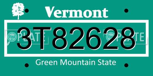 3T82628 Vermont License Plate