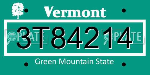 3T84214 Vermont License Plate