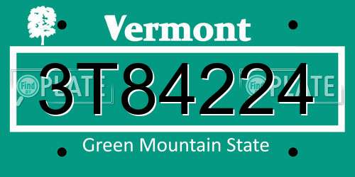 3T84224 Vermont License Plate