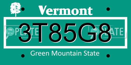 3T85G8 Vermont License Plate