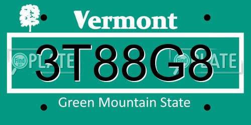 3T88G8 Vermont License Plate