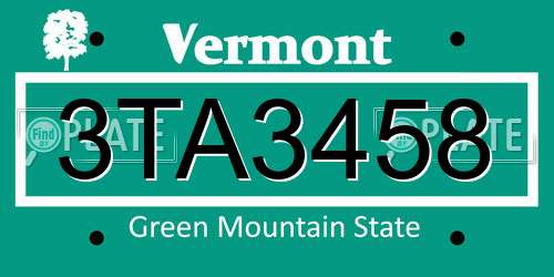 3TA3458 Vermont License Plate