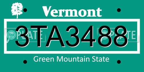 3TA3488 Vermont License Plate