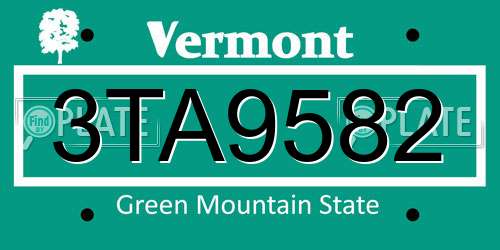 3TA9582 Vermont License Plate