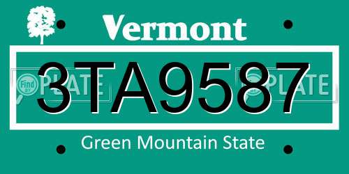 3TA9587 Vermont License Plate