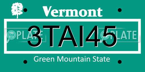 3TAI45 Vermont License Plate