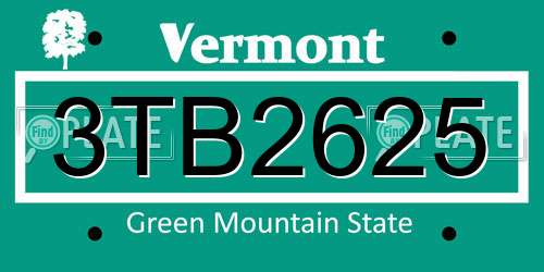 3TB2625 Vermont License Plate