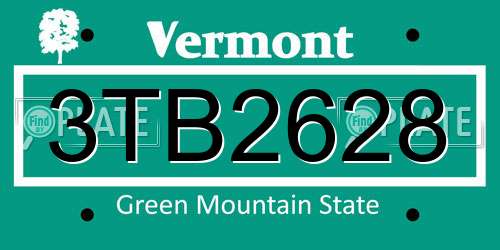 3TB2628 Vermont License Plate