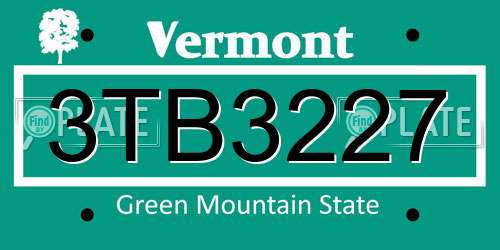 3TB3227 Vermont License Plate