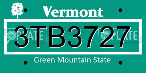 3TB3727 Vermont License Plate