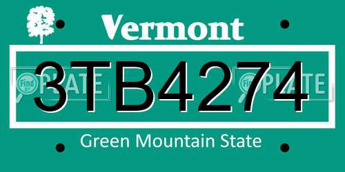 3TB4274 Vermont License Plate