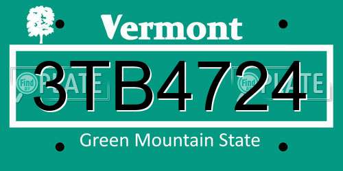 3TB4724 Vermont License Plate