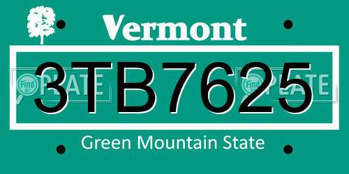 3TB7625 Vermont License Plate