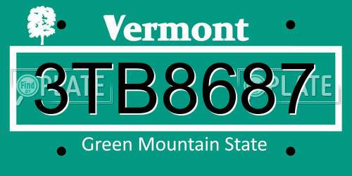 3TB8687 Vermont License Plate