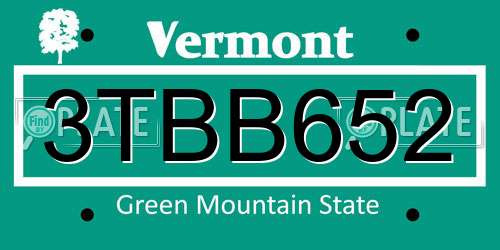 3TBB652 Vermont License Plate