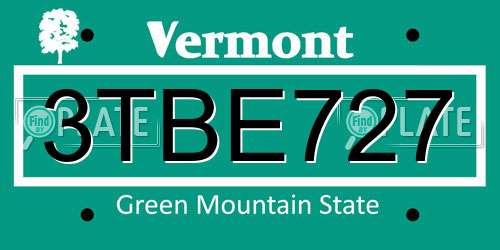 3TBE727 Vermont License Plate