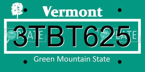 3TBT625 Vermont License Plate