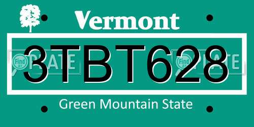 3TBT628 Vermont License Plate