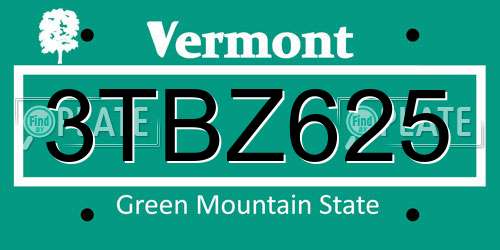 3TBZ625 Vermont License Plate