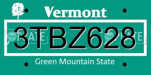 3TBZ628 Vermont License Plate