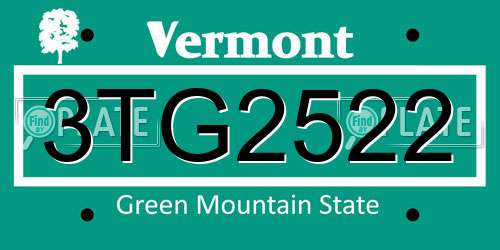 3TG2522 Vermont License Plate