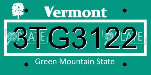 3TG3122 Vermont License Plate