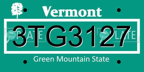 3TG3127 Vermont License Plate