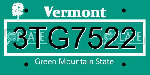 3TG7522 Vermont License Plate