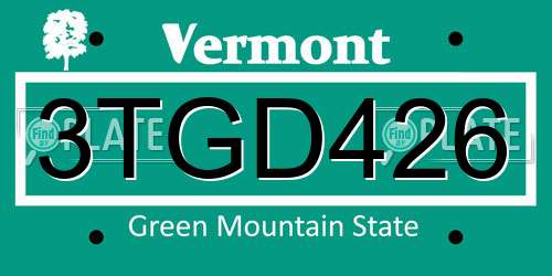 3TGD426 Vermont License Plate