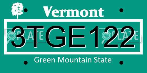 3TGE122 Vermont License Plate
