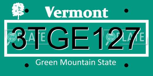 3TGE127 Vermont License Plate