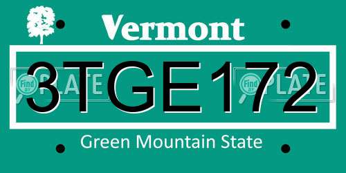 3TGE172 Vermont License Plate