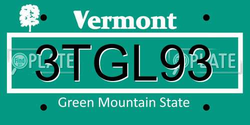 3TGL93 Vermont License Plate