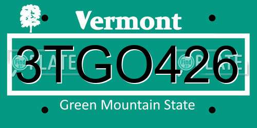 3TGO426 Vermont License Plate