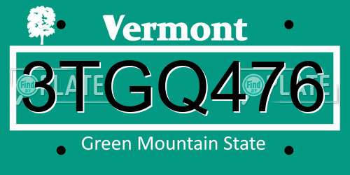 3TGQ476 Vermont License Plate