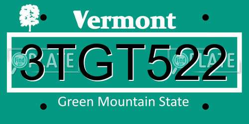 3TGT522 Vermont License Plate