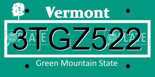 3TGZ522 Vermont License Plate