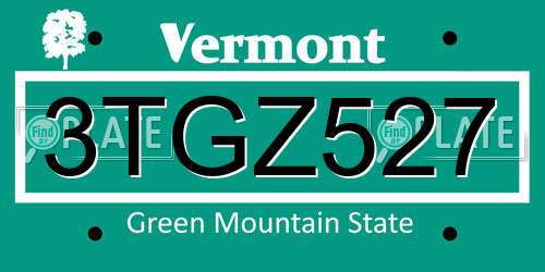 3TGZ527 Vermont License Plate