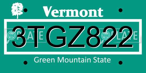 3TGZ822 Vermont License Plate