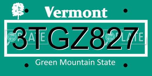 3TGZ827 Vermont License Plate