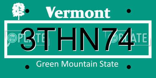 3THN74 Vermont License Plate