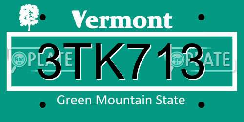 3TK713 Vermont License Plate