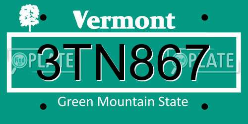 3TN867 Vermont License Plate