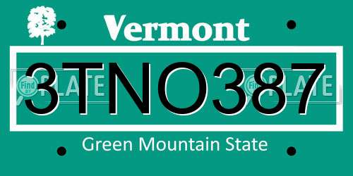 3TNO387 Vermont License Plate