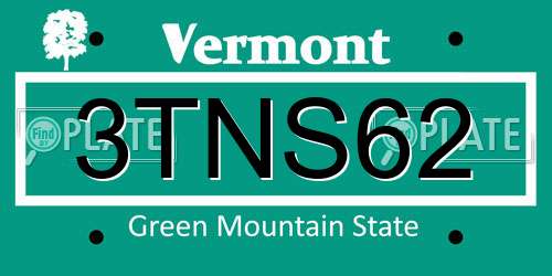 3TNS62 Vermont License Plate
