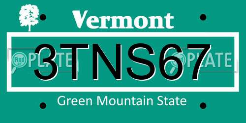 3TNS67 Vermont License Plate
