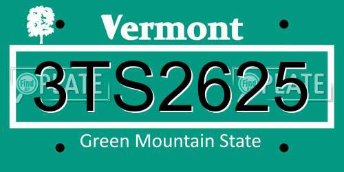 3TS2625 Vermont License Plate