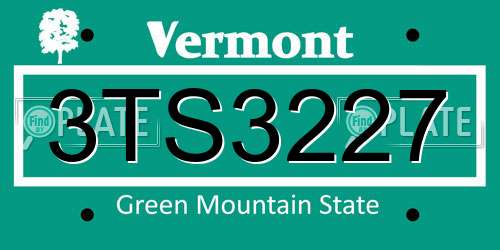 3TS3227 Vermont License Plate