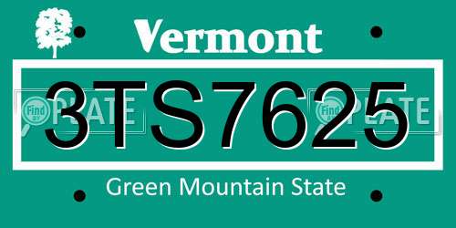 3TS7625 Vermont License Plate
